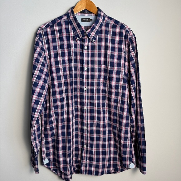 LINCS DC&Co Men's Lightweight Long Sleeve Button Up Shirt Navy/Pink Size X-Large - Picture 1 of 14
